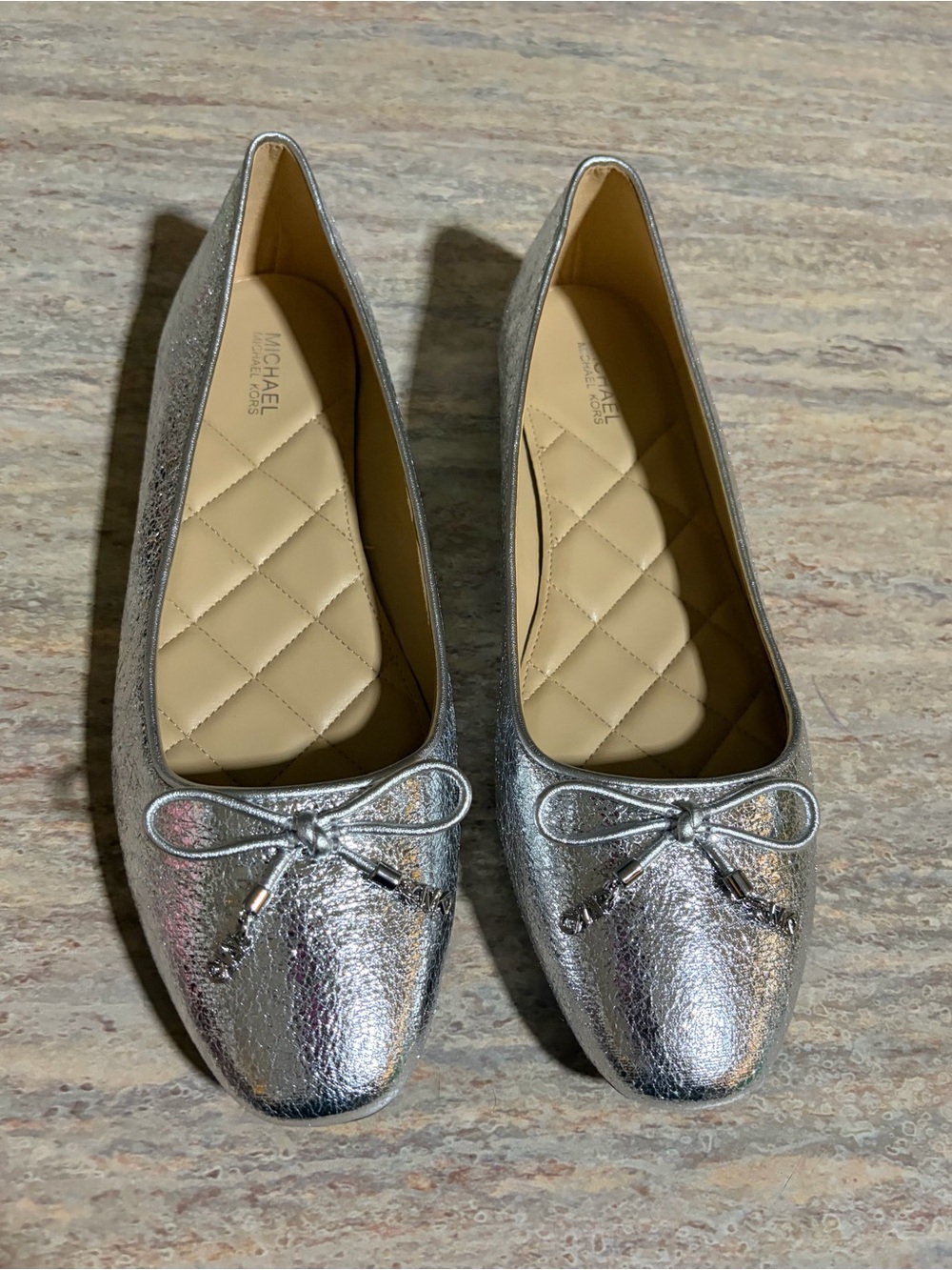 Michael Kors Shiny Silver Ballet Flats with Bow